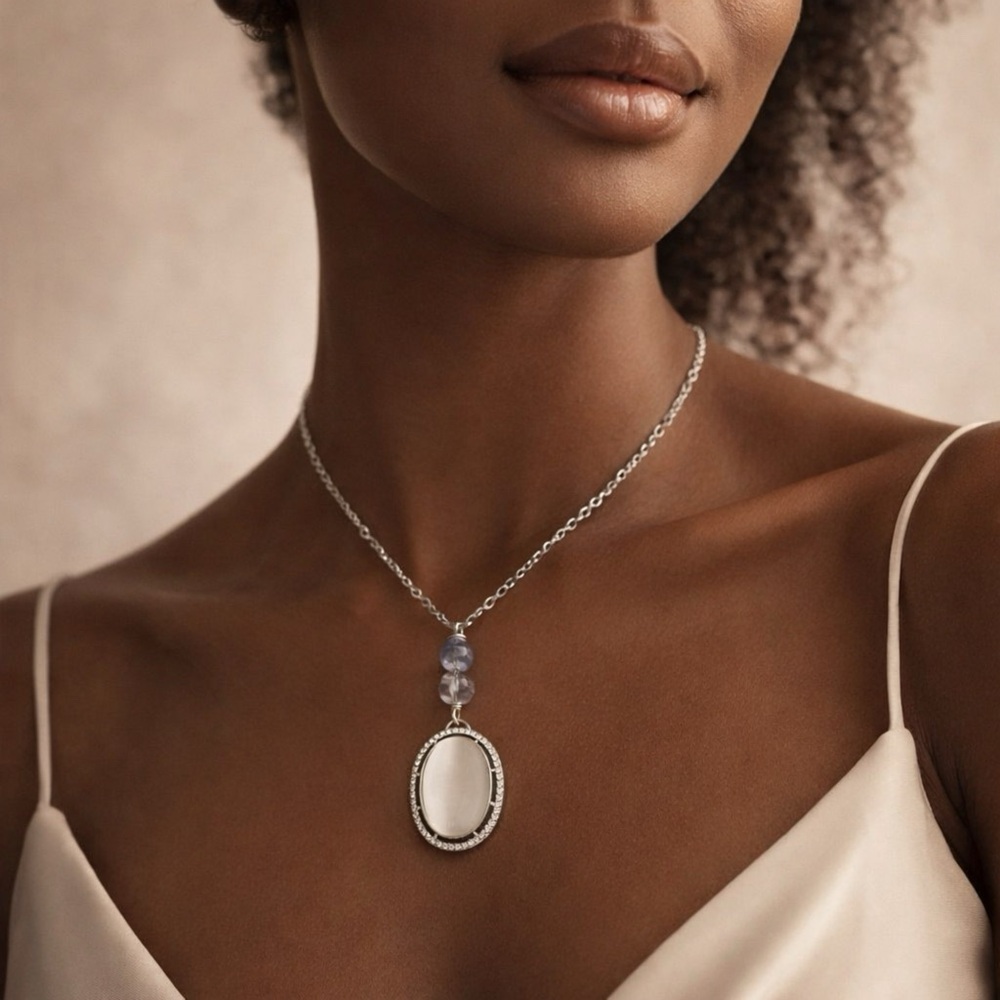 TERRA GEMMS Studio Series Necklace with Pearlescent and Wire Wrapped Pendant